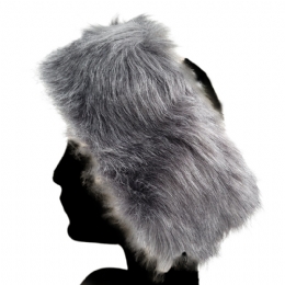 Grey faux fur ear cover with elastic band