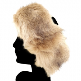Beige faux fur ear cover with elastic band