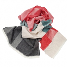 Cream, red, cypress and black Italian wide woolen pashmina from fine quality fabric 