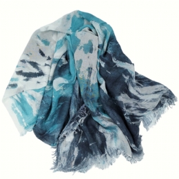 Charcoal, cream and petrol wide Italian modal scarf Brush dyed