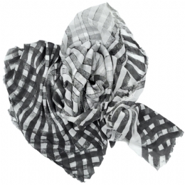 Black,white and grey Italian unisex large square scarf with wide striped design