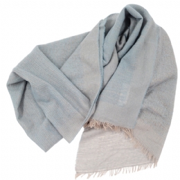 Wide beige and light blue Italian scarf with lurex knit from mixed fine quality wool