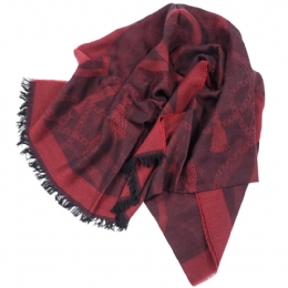 Wine burgundy wide Italian scarf with chain perforated design from mixed fine quality wool
