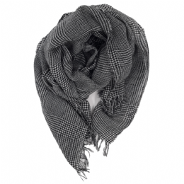 Black and white unisex Italian Pied de Poule wide scarf from mixed fine quality wool fabric 