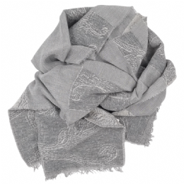 Light grey Italian wide scarf - stole with devore desigms from mixed fine quality wool fabric 