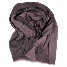 Purlpe and charcoal wide Italian floral print scarf from mixed cotton and modal fine quality fabric