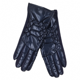 Blue elastic women gloves with shinny effect and fluffy lining