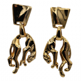 Golden clip earrings with hanging panthers