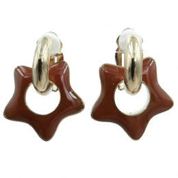 Golden clip earrings with hanging honey enamel stars
