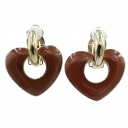 Golden clip earrings with hanging honey enamel hearts