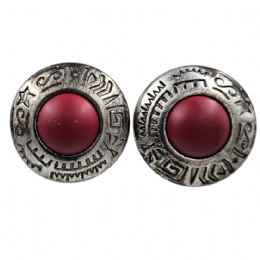 Antique silver curved clip circle earrings with burgundy matte beads