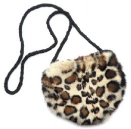 Καφέ και μπεζ leopard print χιαστή τσάντα από γούνα lapin