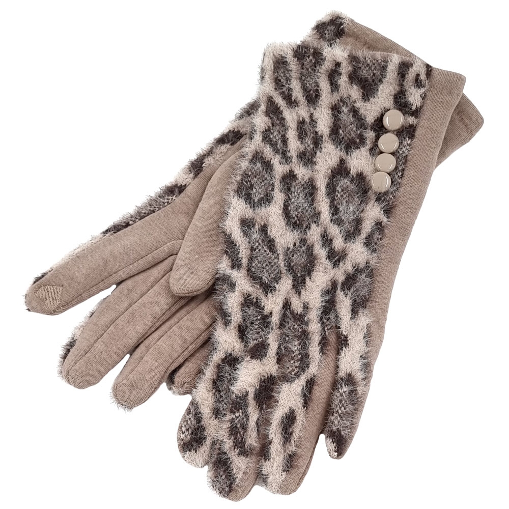 Elephant elastic women gloves with fluffy animal print and fleece lining  Studio Accessori