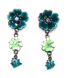 Long enamel floral earrings with ladybirds 