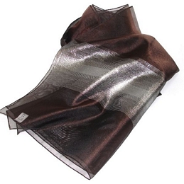 Dark brown Italian wide scarf with silver lurex stripes 