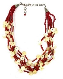 Multirow beaded necklace with circle shell charms