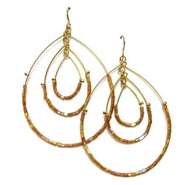 Gold triple oval hoop earrings with beads