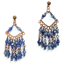 Copper retro earrings with blue beads