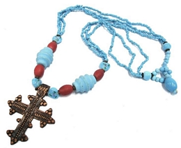 BEADED NECKLACE WITH HANGING CROSS