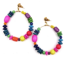 LARGE HOOPS WITH WOODEN BEADS