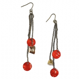 Antique χρυσά σκουλαρίκια αλυσίδες με κόκκινο φίλντισι και κοχύλια