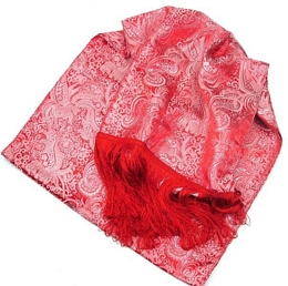 Κόκκινη εσάρπα με ασημί λαχούρ prints και μακριά κρόσσια