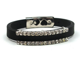 Βραχιόλι καουτσούκ με δύο σειρές λευκά στρας