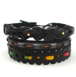 3 X TWO COLOURED LEATHER BRACELETS