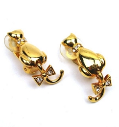 Golden clip earrings Cats with strass