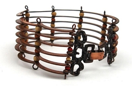 Antique ασημί βραχιόλι με μεταλλικές ακτίνες και ξύλινες χάντρες 