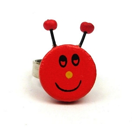WOODEN FUNNY FACE KID&apos;S RING