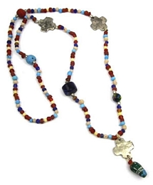 HAMMERED CROSSES ON LONG BEADED NECKLACE