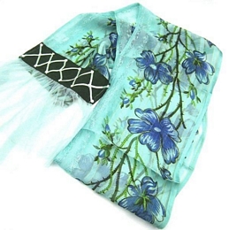 INDIAN FLORAL PRINT SCARF WITH TULLE