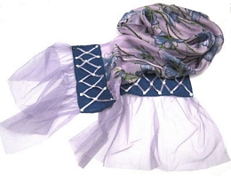 INDIAN FLORAL PRINT SCARF WITH TULLE