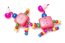 CORAL WOODEN LITTLE PEOPLE EARRINGS WITH MULTICOLOURED BEADS