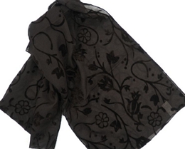 Italian brown scarf with velvet flowers