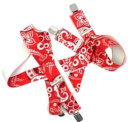 White paisley print unisex suspenders