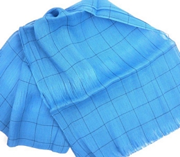 Τιρκουάζ λινό φουλάρι με μαύρο καρό