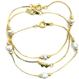 3 Χ χρυσά βραχιόλια με περλίτσες και καρδούλες