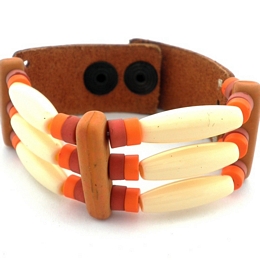 Rust ethnik three-row leather cuff
