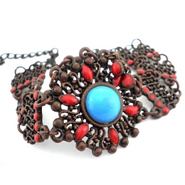 Copper carved bracelet with large stone