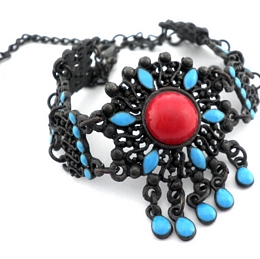 Antique ασημί σκαλιστό βραχιόλι με μεγάλη πέτρα