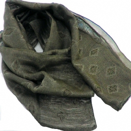 Olive Italian scarf with rhombus and silver lurex