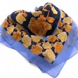 Ιταλική μαντήλα γαλάζιο με μπλε και ταμπά τριαντάφυλλα