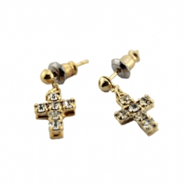 Κρεμαστά χρυσά σκουλαρίκια σταυρουδάκια με στρας