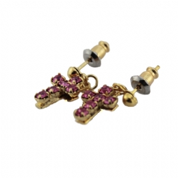 Κρεμαστά χρυσά σκουλαρίκια σταυρουδάκια με στρας