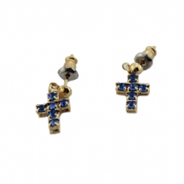 Κρεμαστά χρυσά σκουλαρίκια σταυρουδάκια με στρας