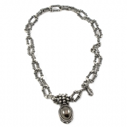 Retro antique ασημί κολιέ με σκαλιστή αλυσίδα