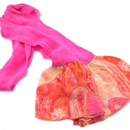 Narrow silk Italian scarf with floral boarders
