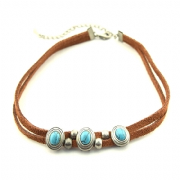 Leather choker necklace with tirquise stones